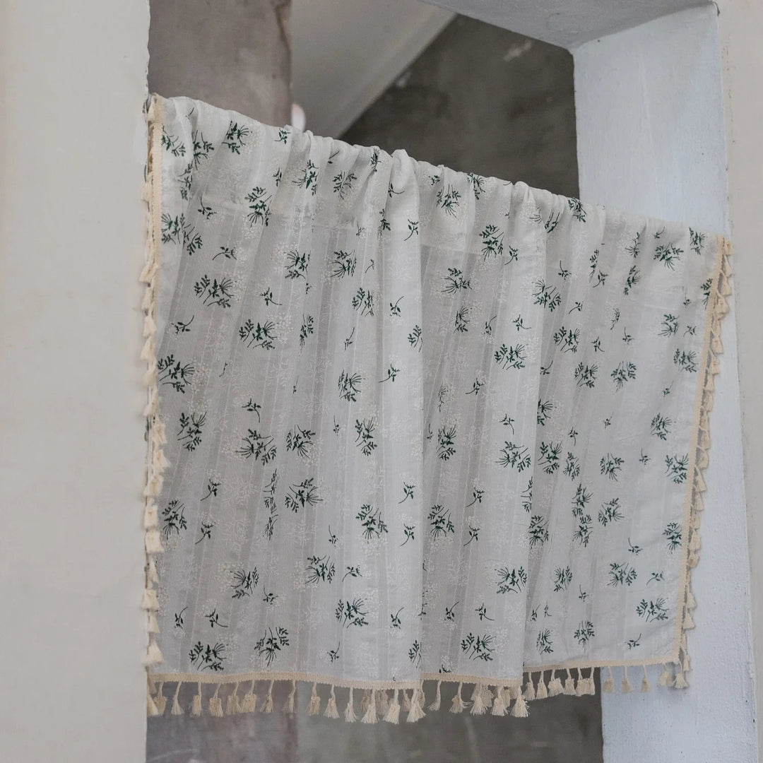Rynx | Korean Cotton Daisy Curtains Road Pocket Shade Curtain Floral Tassels for Kitchen Bedroom Living Room Windowsill Wardrobe Curtain