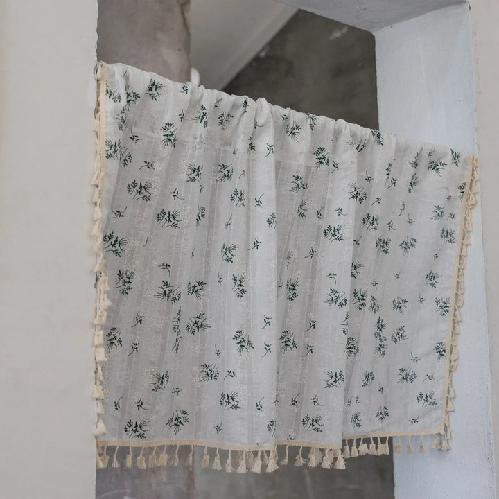 Rynx | Korean Cotton Daisy Curtains Road Pocket Shade Curtain Floral Tassels for Kitchen Bedroom Living Room Windowsill Wardrobe Curtain