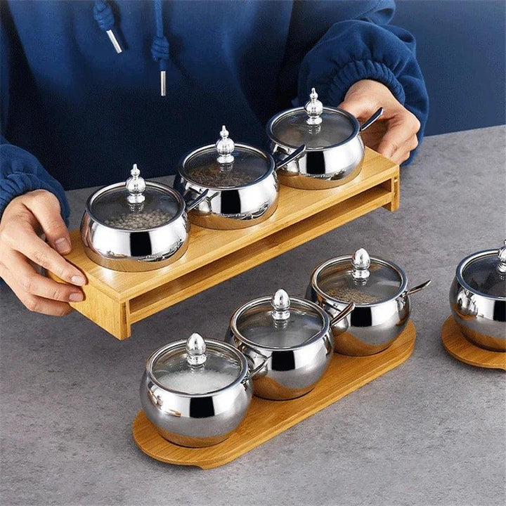 Lisslune | Stainless Steel Spice Storage and Oil Sprayer Set - Essential Organizer for Culinary Lovers