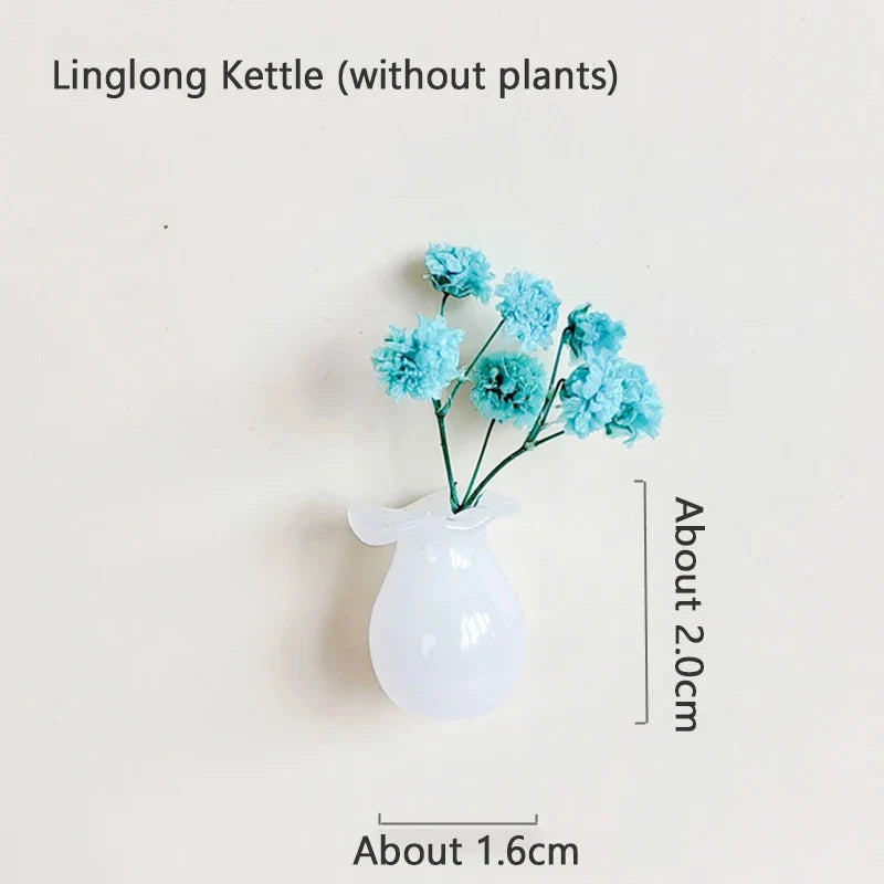Rynx | Mini Ceramics Vase Refrigerator Magnet DIY Porcelain Vase Refrigerator Magnet Message Sticker Flower s Green Plant Kitchen Gift Decor
