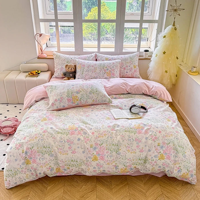 Lisslune | 100% Baumwolle Gedrucktes Bettbezug Set mit Kissenbezügen - Florales Stil Bettwäsche Set, Atmungsaktiv & Hypoallergen, Maschinenwaschbar