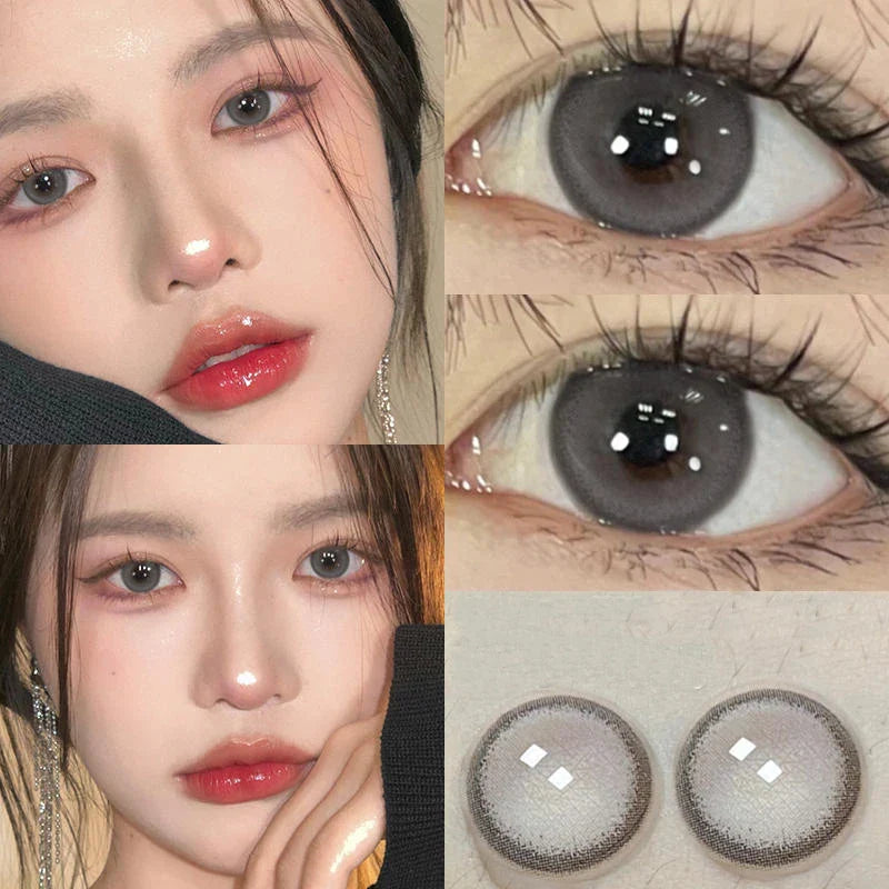Lisslune | 1Pair New Natural Eye Color Contact Lenses with Prescription Gray Lens Myopia Degree Soft Beautiful Pupil Fast Shipping