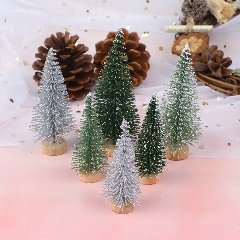 Rynx | 3-piece Christmas tree mini pine with wooden base DIY table decoration miniatures S/L (7/9cm)