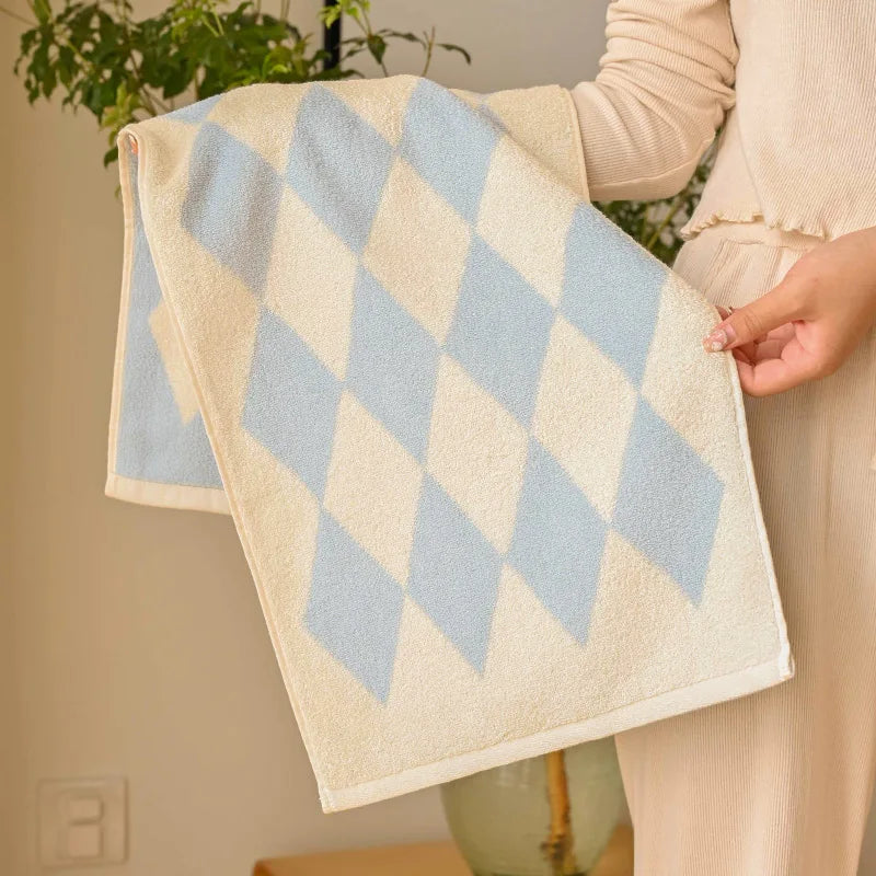 Rynx | Vintage Diamond-check Cotton Towel Soft Yarn-dyed Cotton Skin-friendly Face Towel Suction Cup Bath Towel Daily Beach Towels