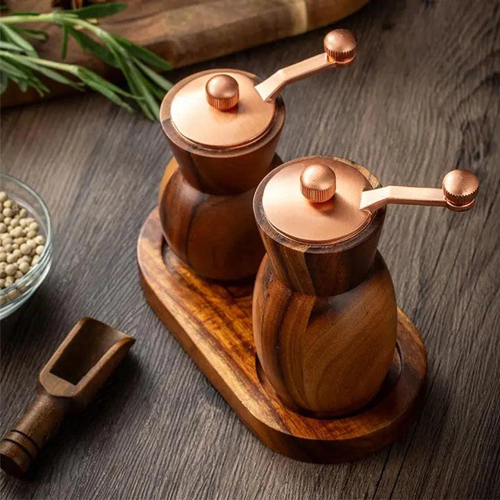 Lisslune | Handcrafted Acacia Wood Adjustable Salt and Pepper Mill Set - Elegant Kitchen Essential for Seasoning and Grilling