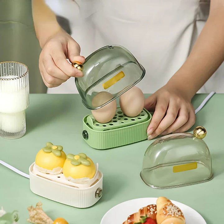 Lisslune | 120W 220V Electric Egg Cooker & Egg Poacher - Automatic Mini Breakfast Machine for 2 Eggs, Portable Steamer
