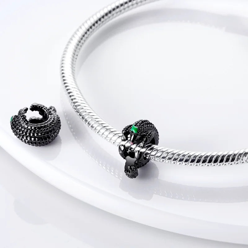 Lisslune | 925 Silver Golden Leopard Charms Beads Colorful Chameleon Rhinoceros Lion Scarab Cat Pendant Compatible with Original Pandora Bracelet Jewelry