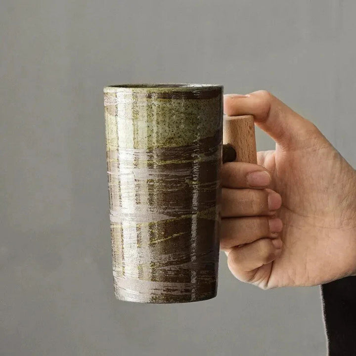 Lisslune | Nordic Design Mug – Minimalist Ceramic Mug with Wooden Handle