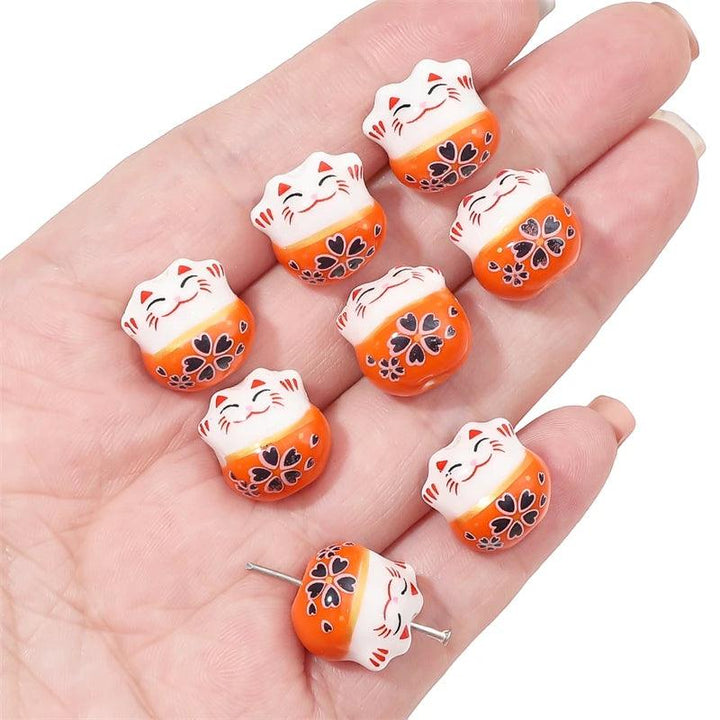 Lisslune | Set of 2 Artisan 14mm Ceramic Lucky Cat Charms for Creative Jewelry Designs