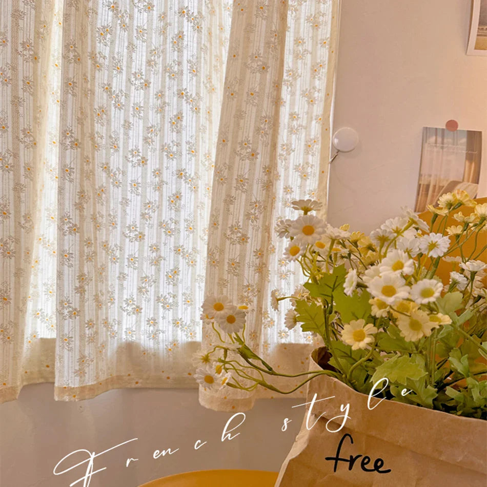 Rynx Korean Daisy Curtains Street Bags Shade Curtain Flower Tassel for Kitchen Bedroom Living Room Bay Window Wardrobe Curtain