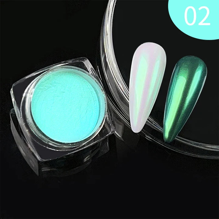 Rynx | Aurora Pearl White Nails Glitter Dust Chrome Gradient Rubbing on Powder Mirror Reflective Magnetic Pigment Nail Art Decorations