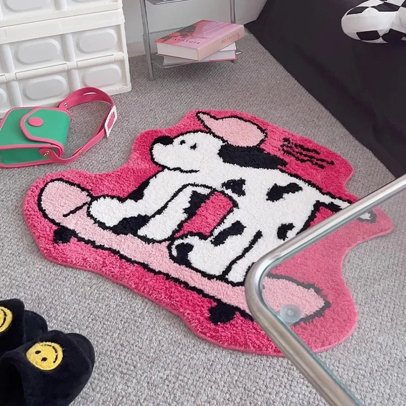 Rynx | Layered Dalmatian Carpet Living Room Rug Soft Fluffy Mat Bedroom Cloakroom Floor Non-Slip Underlay Aesthetic Apartment Kindergarten Decor