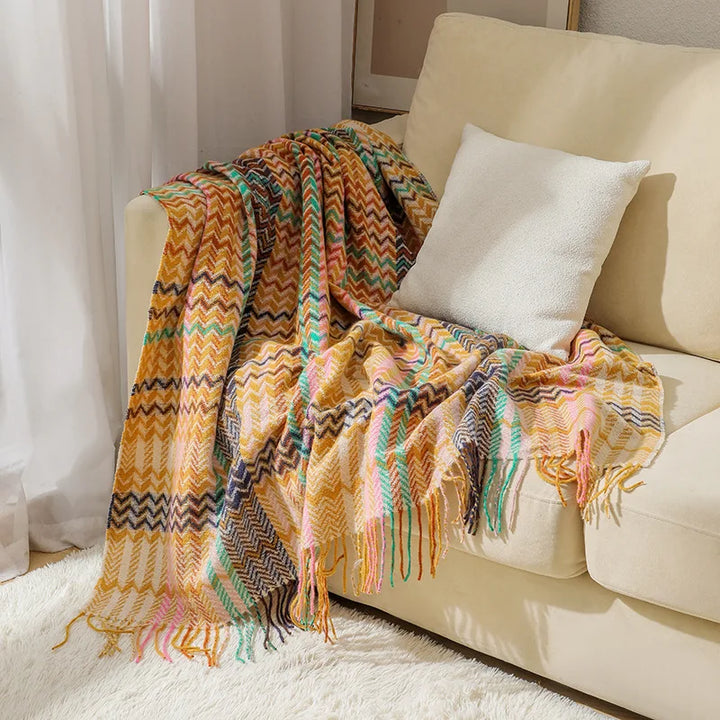 Rynx | Textile City Woven Throw Blanket in Ethnic Style Wave Fringe Casual Scarf Throw Blanket Room Decoration Acrylic Scarf 127x172cm