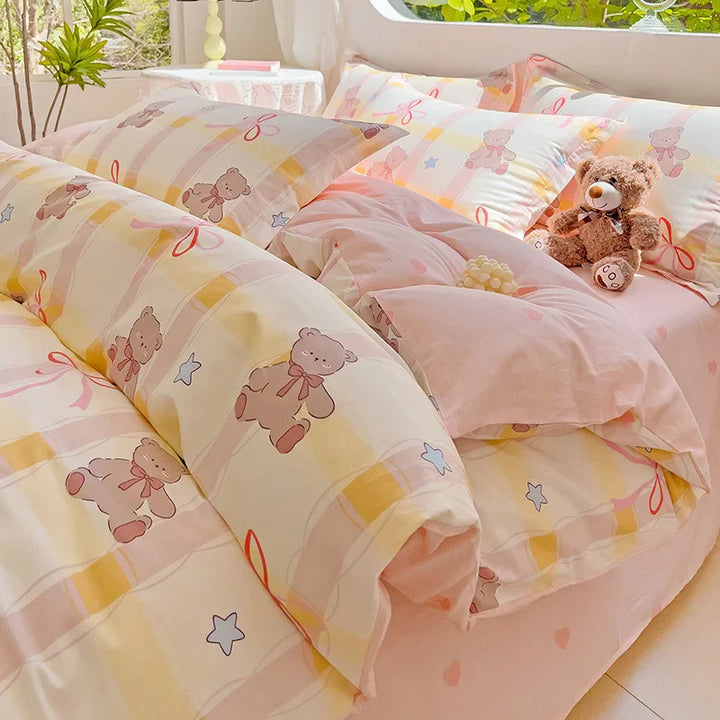 Rynx | 2024 Hot Japanese Style 100% Cotton Bedding Set Printed Four Piece Set Pure Cotton Sheet Set Duvet Cover Queen King Size
