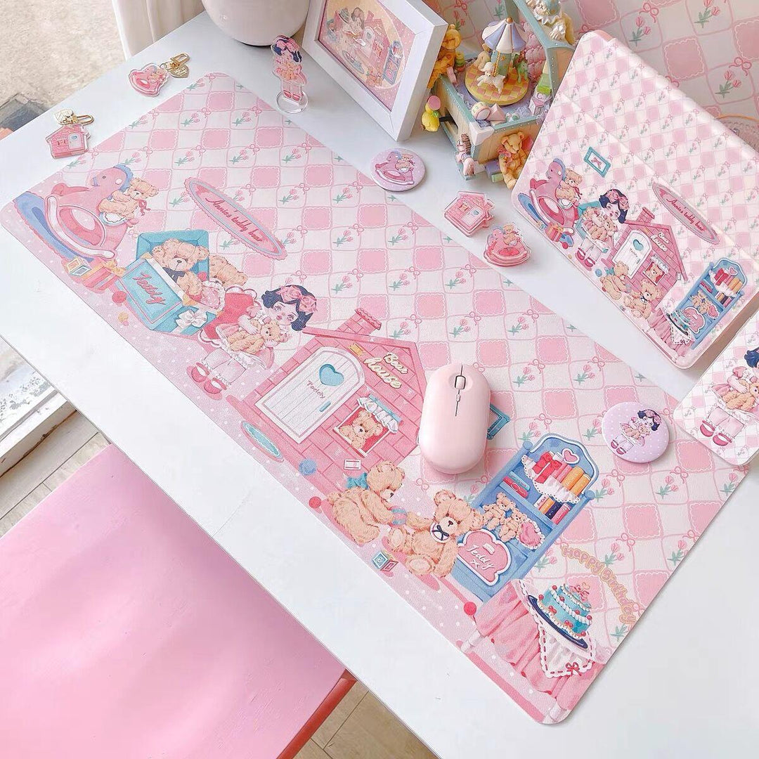 Lisslune | Shadowy Kawaii Pink Bunny Large Desk Mat - Cute, Functional and Non-Slip!
