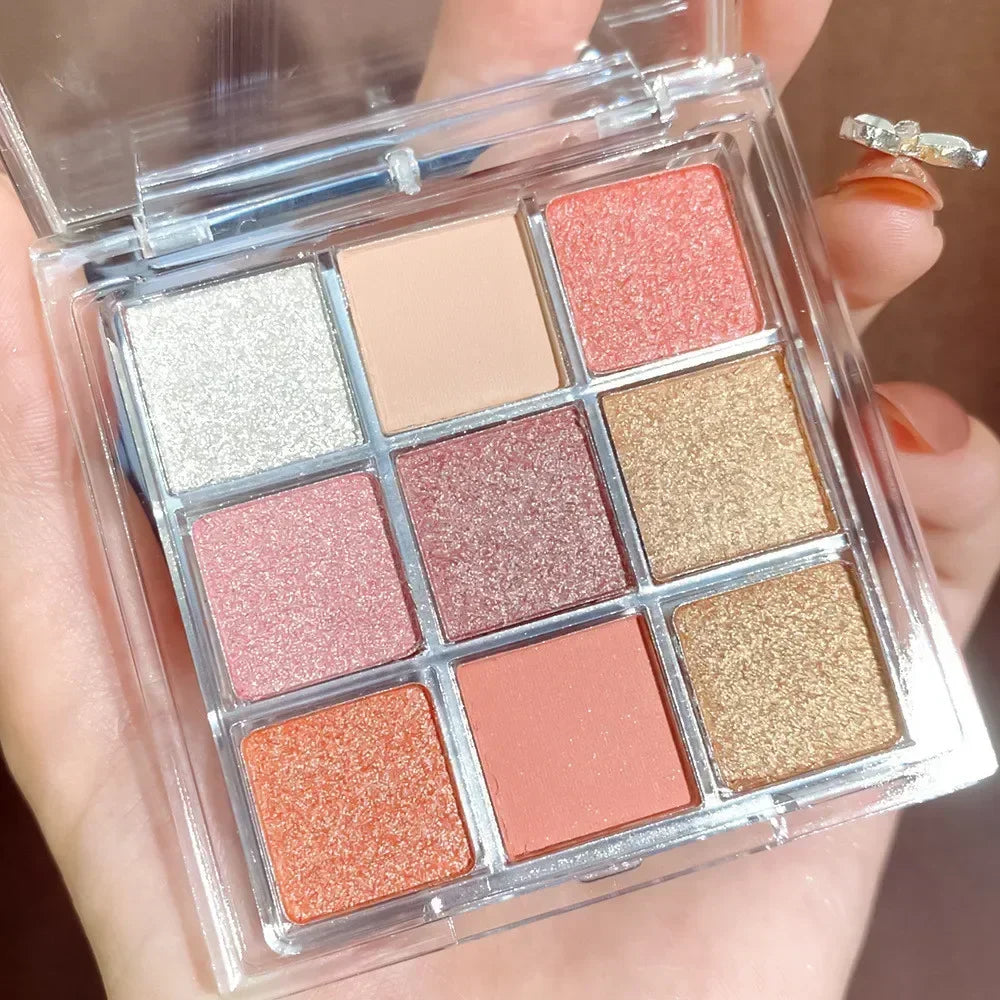 Rynx | 9 Colors Chocolate Eyes Makeup Palette Pearl Matte Earth Tone Eyeshadow Palette Glittering Sequin Eye Pigments Long Lasting Makeup