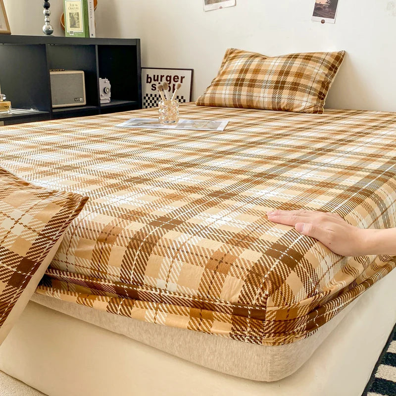 Rynx | Checkered Collection Fitted Sheet with Elastic Bands Non-Slip Adjustable Mattress Protector for Double-King-Queen Bed 90 150 180x200