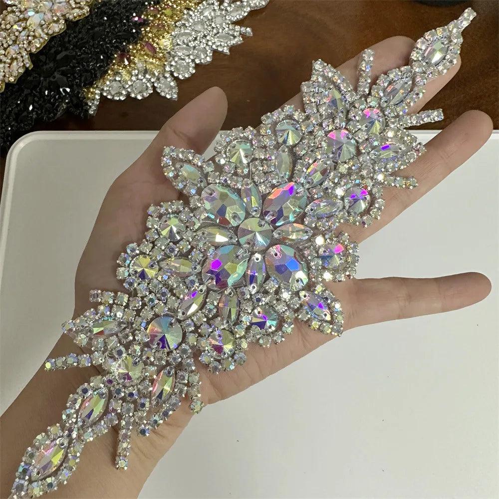 Lisslune | Shining Silver Rhinestone Flower Appliqué: Elegant Fashion Upgrade Accessory