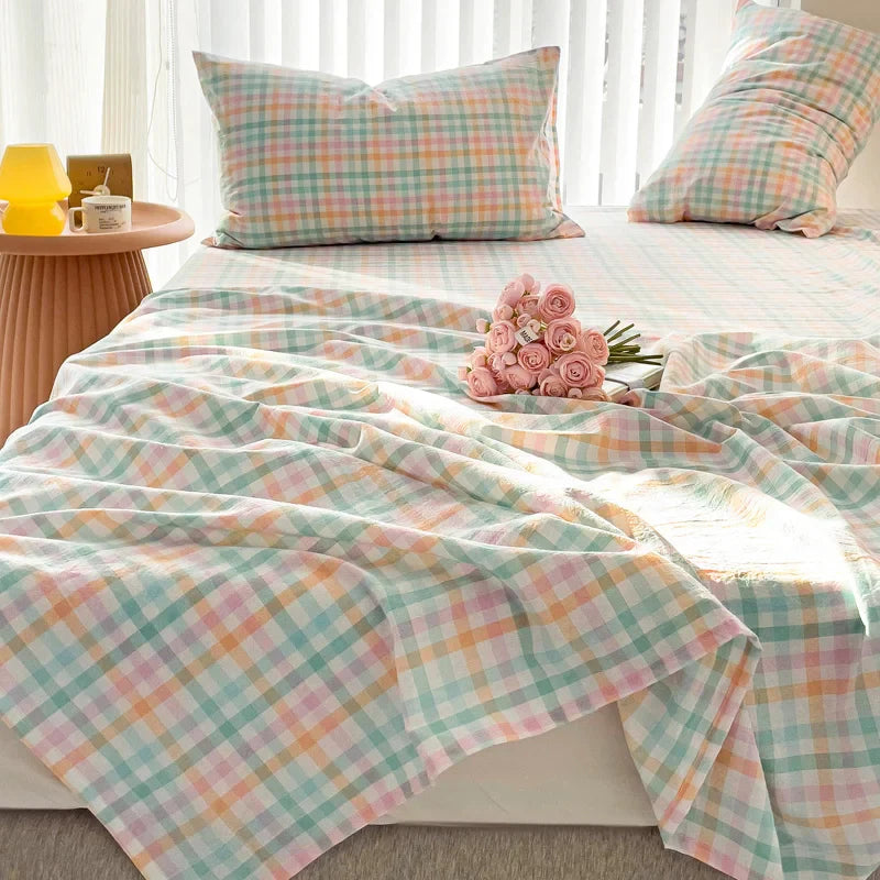 Rynx | INS Grid Bedding Set and Pillow Covers Soft Polyester Comforter Skin-Friendly Mattress Cover Twin Queen Full Size Bedspread 3 Pieces