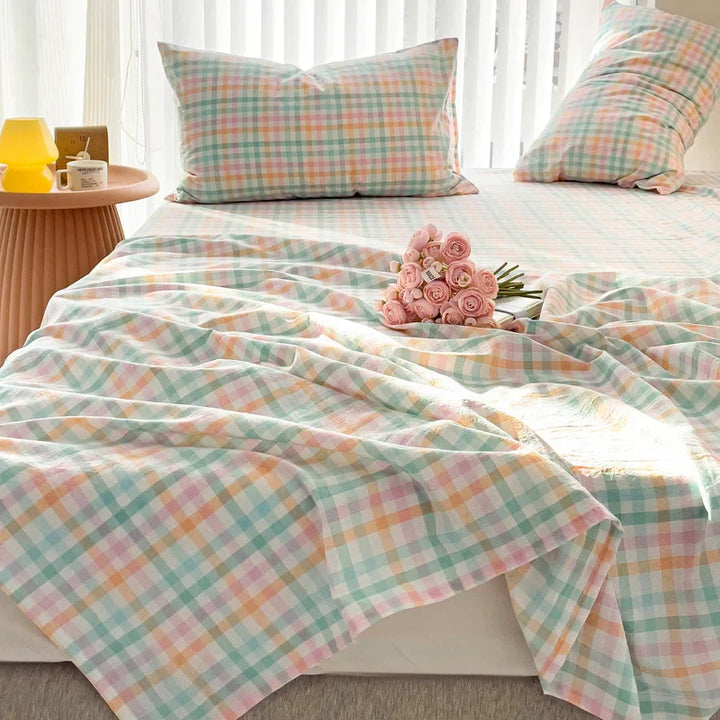 Rynx | INS Grid Bedding Set and Pillow Covers Soft Polyester Comforter Skin-Friendly Mattress Cover Twin Queen Full Size Bedspread 3 Pieces