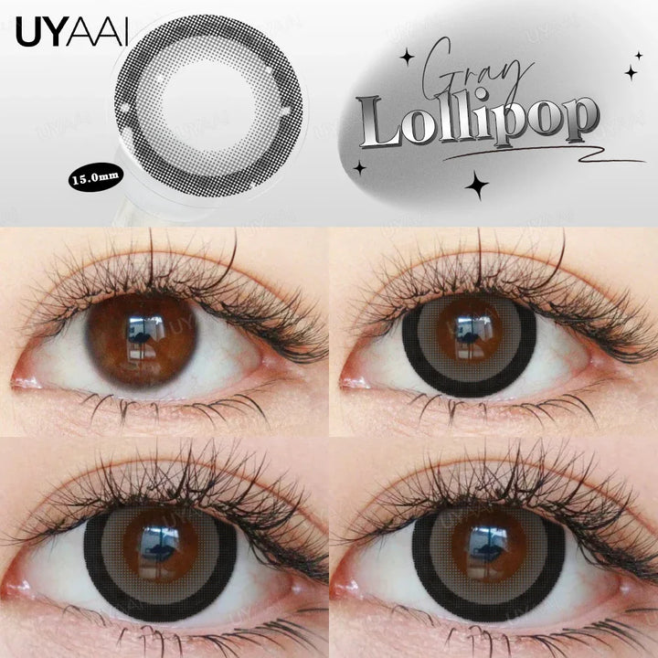 Rynx | Myopia 15MM Black Diamond Lenses with Diopters 1 Pair Big Eyes Natural Black Lenses Brown Contact Lenses Gray Purple Lens