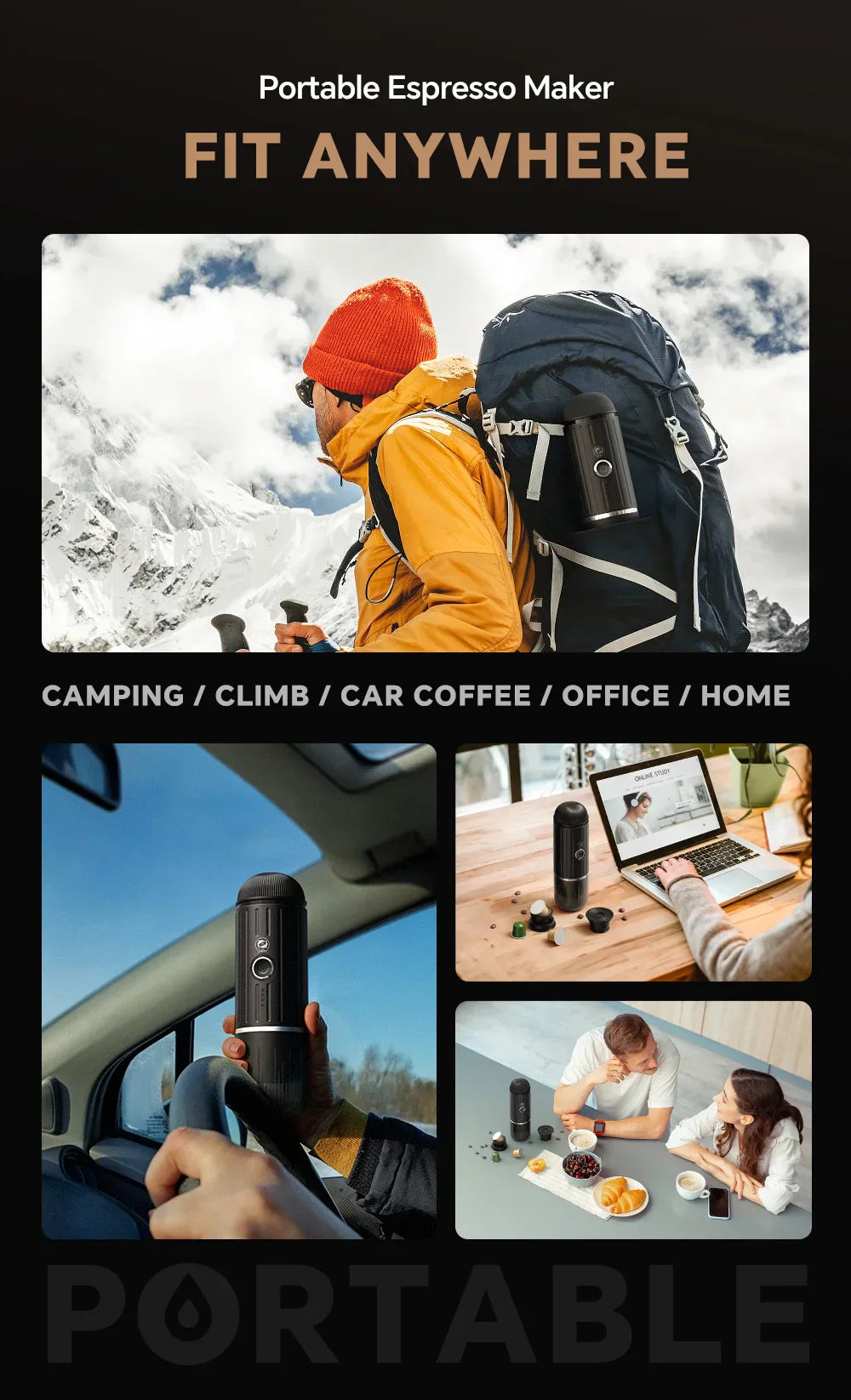 Lisslune | Self-Heating Portable Electric Espresso Maker with USB-C Charger – Compatible with Ground Coffee & Nespresso Capsules