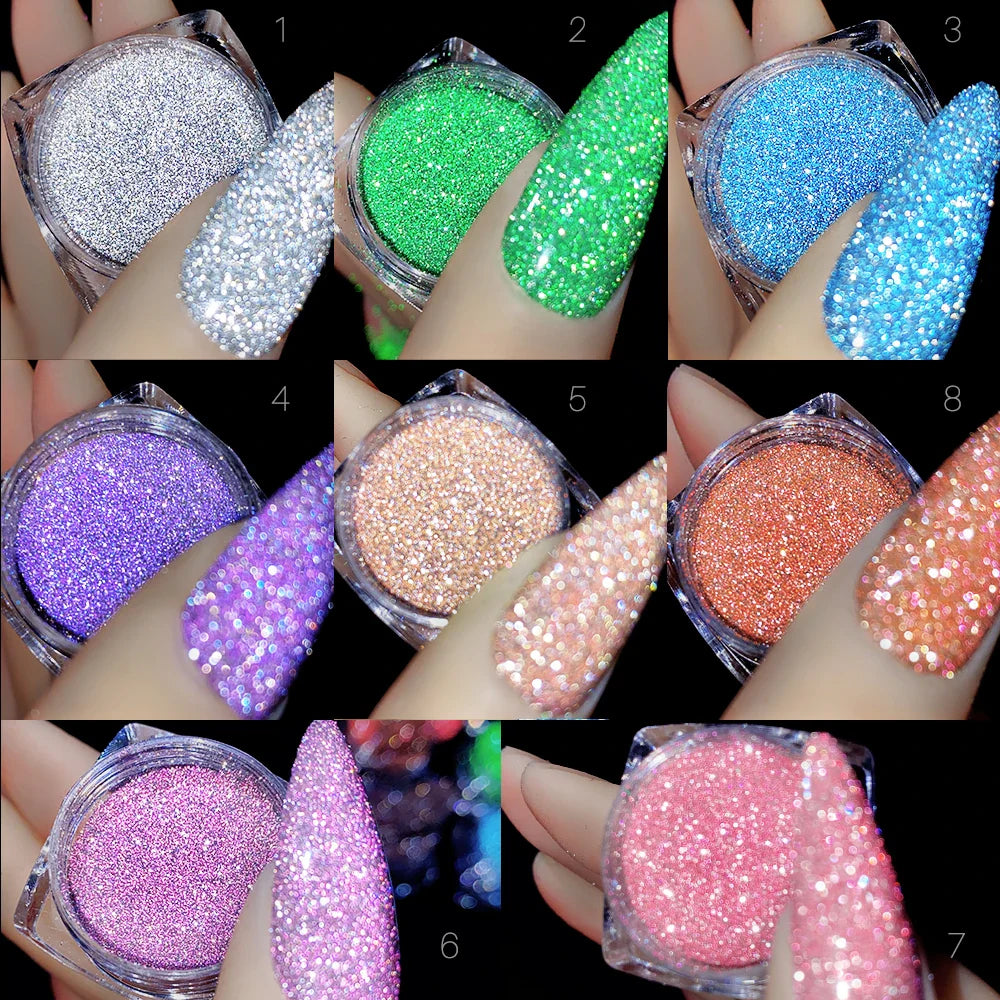Rynx | 8 jar/set Reflective Diamond Glitter Nail Art Chrome Pigment Sparkling Flash Crystal Pigment Nails DIY Dust Nail Supplies