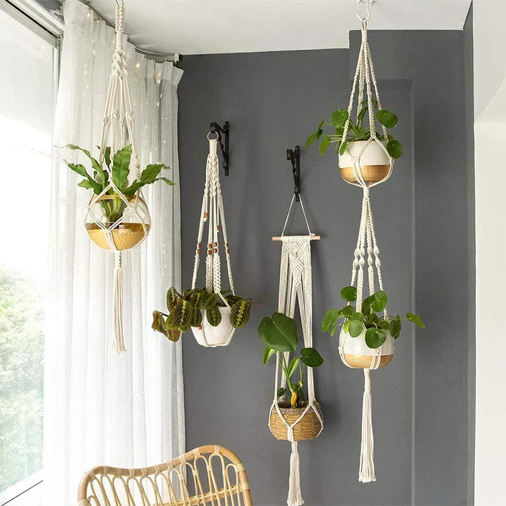 Rynx Macrame Handmade Plant Hanger Baskets Flower Pots Holders Balcony Hanging Decoration Knotted Lifting Rope Garden Supplies