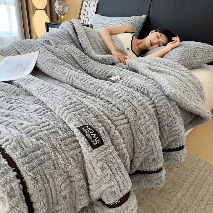 Rynx New Half-Side Fleece Autumn Winter Blanket Soft Fluffy Maternal and Child Grade Comforters Warm Breathable Sofa Cover Blanket
