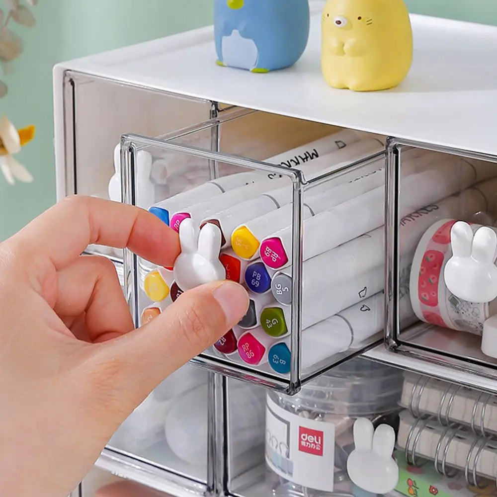 Rynx | Desktop Cosmetics Kawaii Stationery Storage Box Ins Plastic Drawer Storage Pen Cabinet Office Desk Stackable Storage Organization