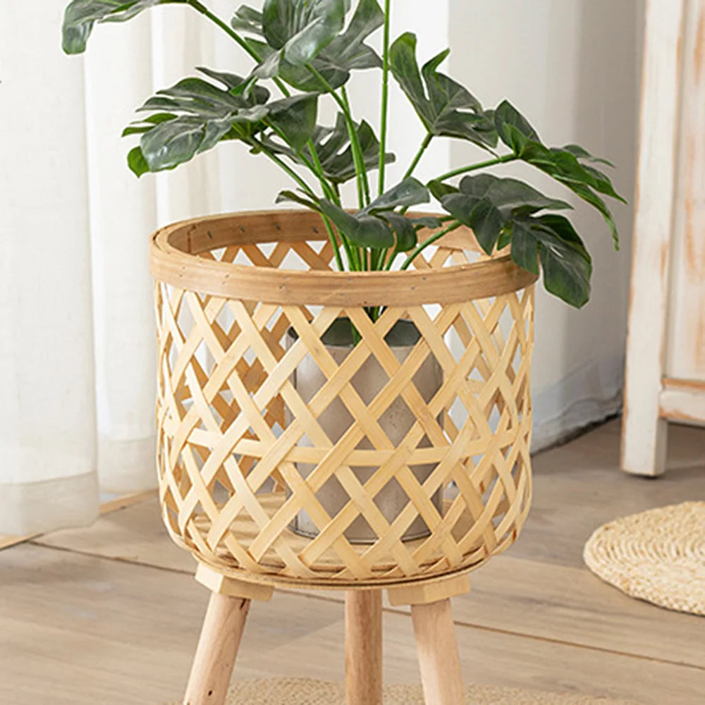Lisslune | Handcrafted Bamboo Woven Flower Pot with Stand Plant Flower Display Storage Stand DIY Storage Children's Plant Pots Home Decor