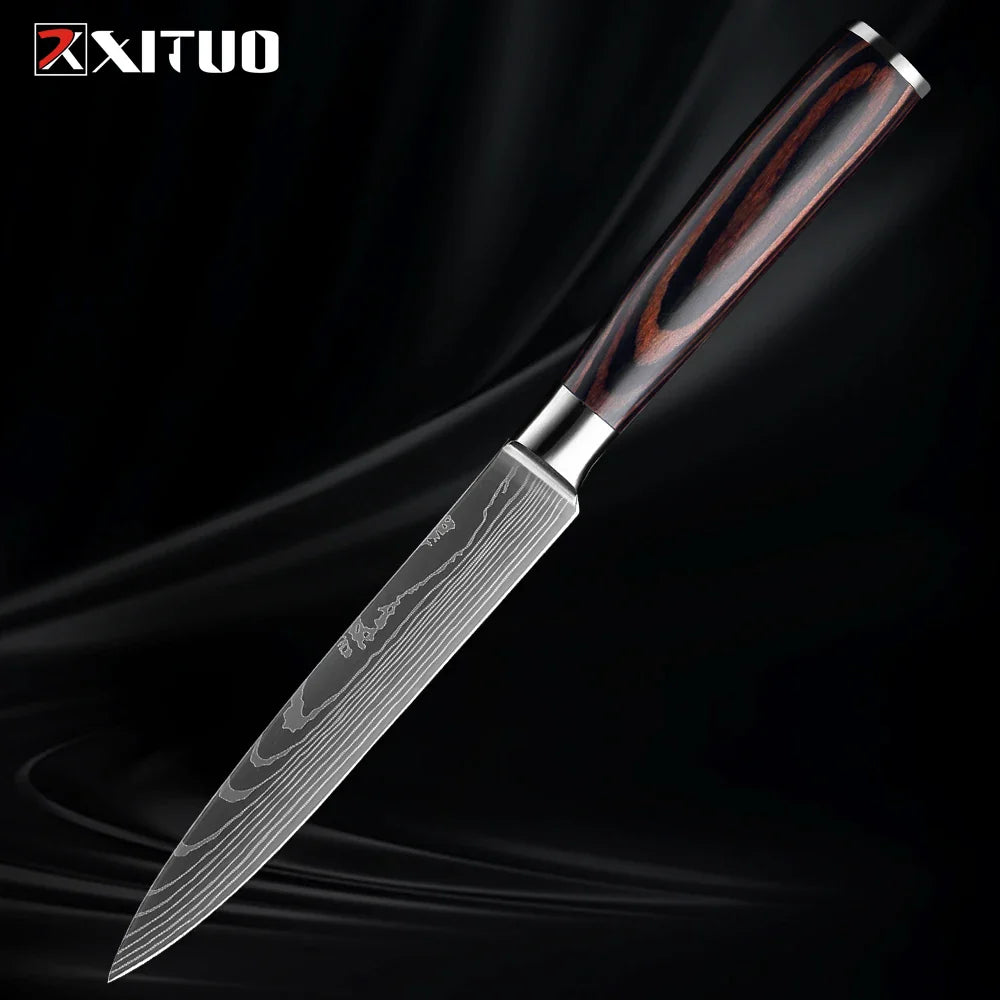 Skorter | XITUO Kitchen Knife Set - 1-9PCS 7Cr17Mov Stainless Steel Chef, Santoku & Fruit Knives with Ergonomic Pakkawood Handle