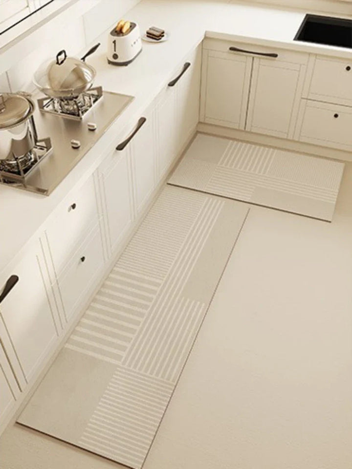 Rynx | Cream Style Kitchen Runner Waterproof Oil-resistant PVC Carpet Easy Care Washable Floor Rug Non-slip Cuttable Customizable Rugs