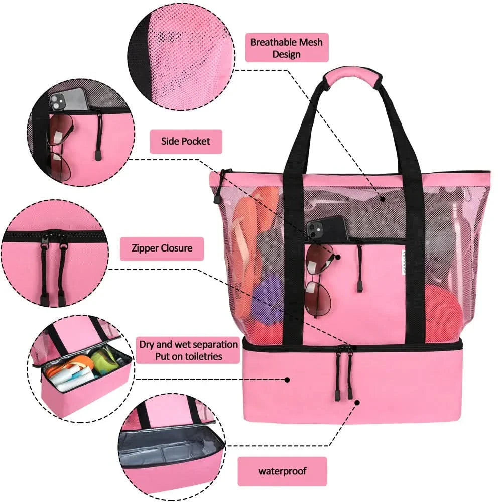Lisslune | MESH PICNIC & BEACH BAG – Waterproof picnic & beach bag with double layer & high capacity