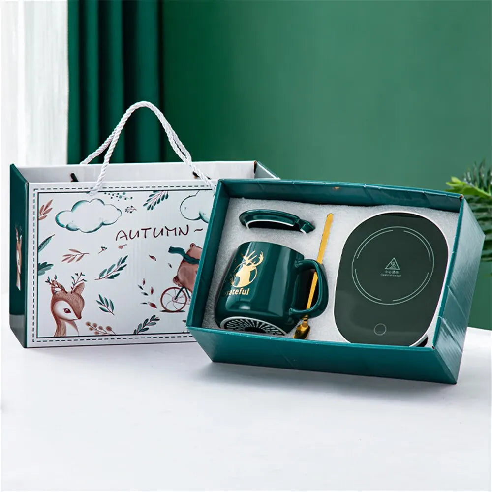 Lisslune | Smart Ceramic Mug Heater Cup Coaster Warmer Thermostat Coffee Heating Electric Mug Set Milk Tea Heating Water Home Office Gift