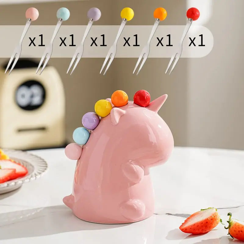 Lisslune | Ceramic Unicorn Stainless Steel Fruit Fork Set