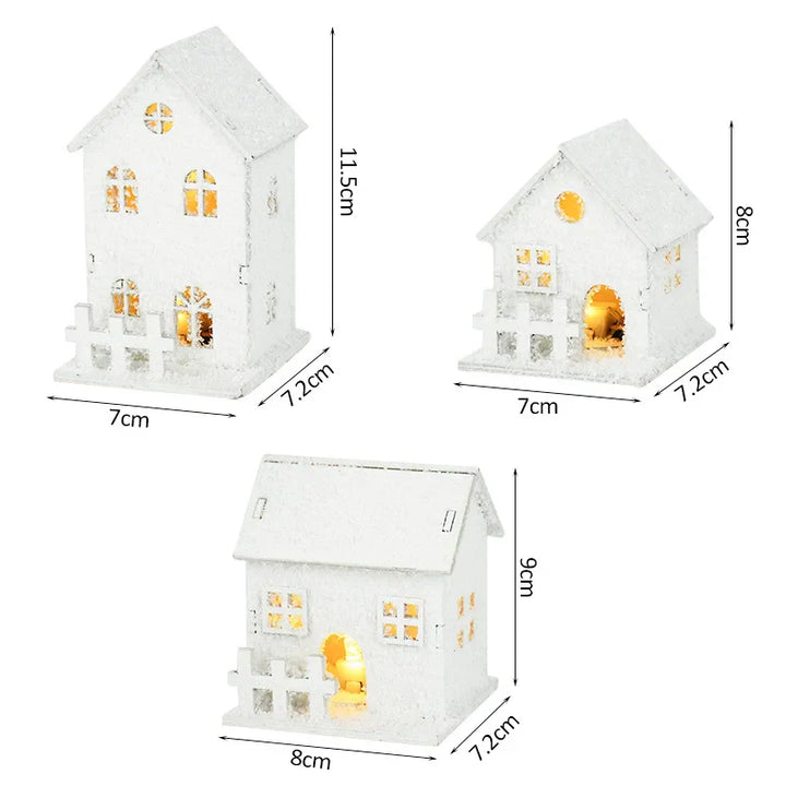 Rynx Christmas LED Light Wooden House with Snowflakes Glowing Cabin Christmas Decorations for Home Xmas Ornament New Year Gifts