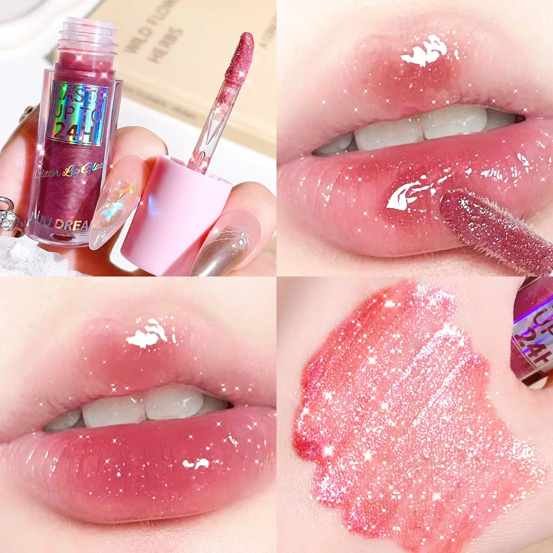 Rynx | Water Glitter Lip Oil Honey Liquid Lipstick Color Change Plumping Lip Lacquer Tint Crystal Clear Texture Lip Balm Korean Makeup