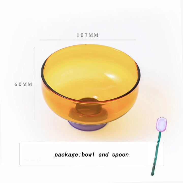 Rynx | Stained Glass Transparent Tapestry Bowls Spoon Set High Borosilicate Glass Bowl Fruit Salad Dessert Bowls Tableware