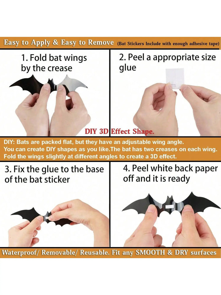 Rynx | 60 pieces 3D waterproof black bats wall decoration Halloween decoration