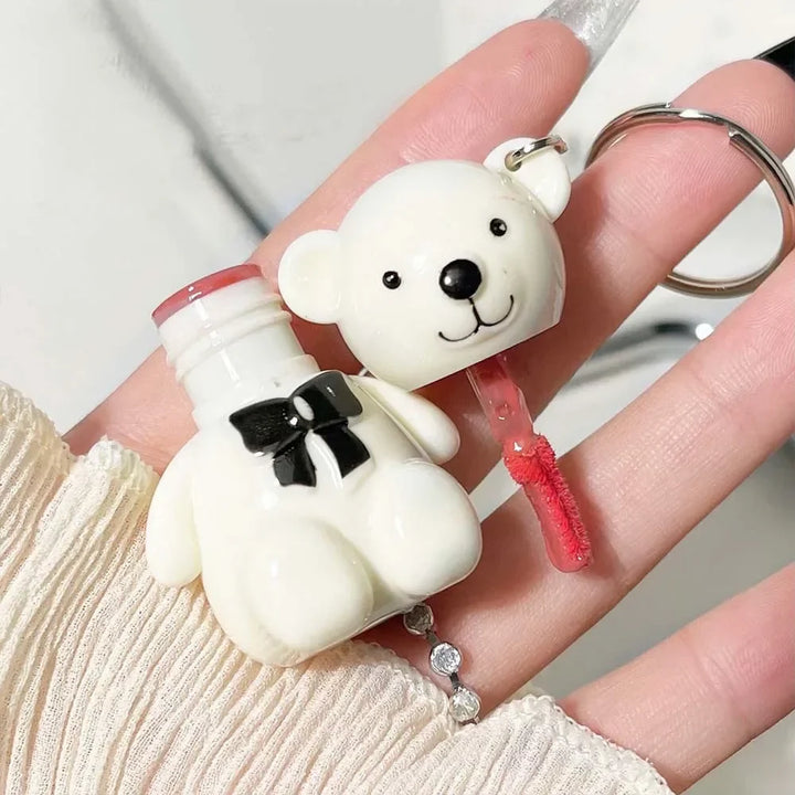 Rynx | Cute White Bear Keychain Glass Mirror Lipstick 6 Colors Sexy Jelly Red Liquid Lipsticks Waterproof Long-lasting Lip Lacquer Cosmetics