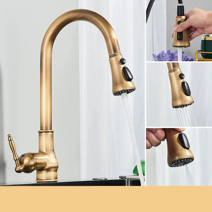 Lisslune | VintageTap Antique Brass Kitchen Tap – Retro Style Mixer Faucet with Swivel Spout
