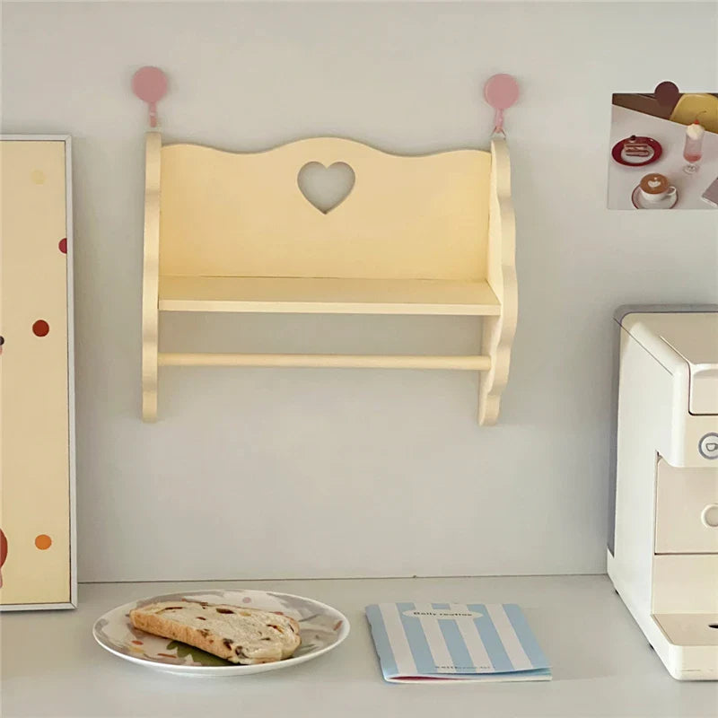 Rynx | Wood Double Layer Storage Shelf Desktop Cabinet Cosmetic Storage Pink Dormitory Storage Guide Display Shelf Wall Decoration