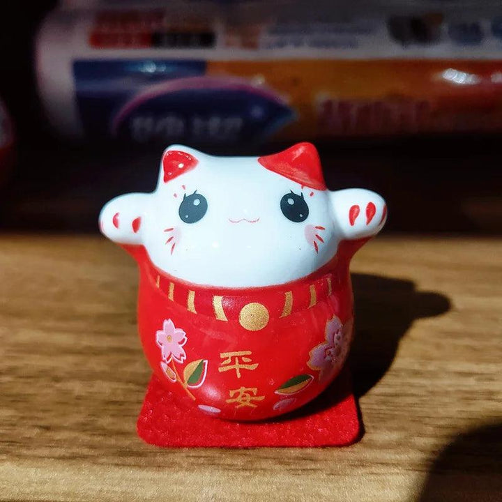 Lisslune | Charming Japanese Ceramic Lucky Cat Daruma Figurine for Home Decor and Gifts
