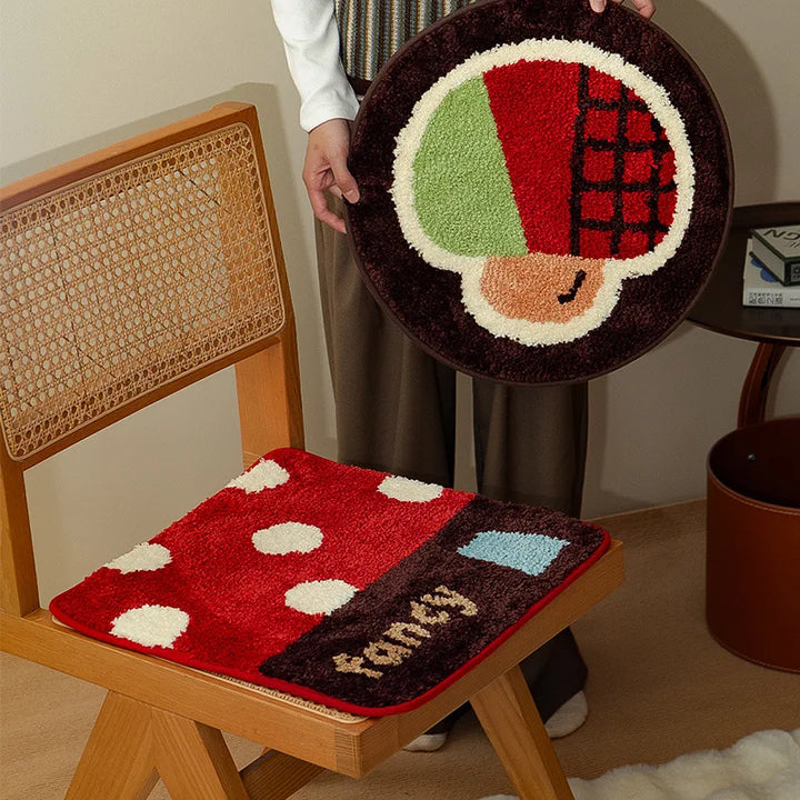 Rynx | Lovely Tufting Seat Cushion Mat Soft Round Square Mushroom Dots Chair Sofa Pad Home Office Warm Room Decor for Autumn Winter
