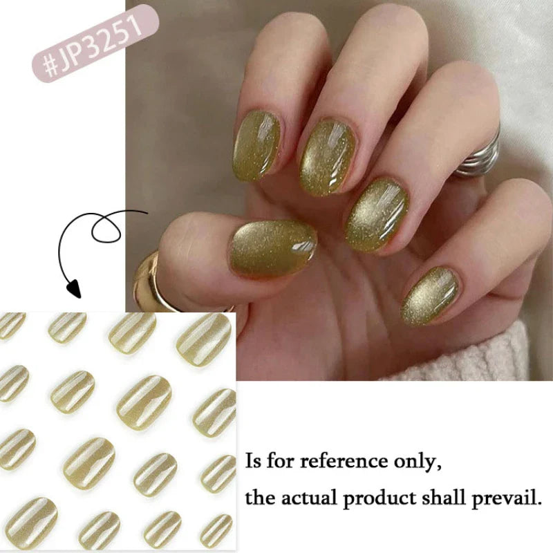 Rynx | Nude Pink Cat Eye Red French Nail Art Portable Fashion False Nails Removable Ready False Nails Press on Nails with Glue