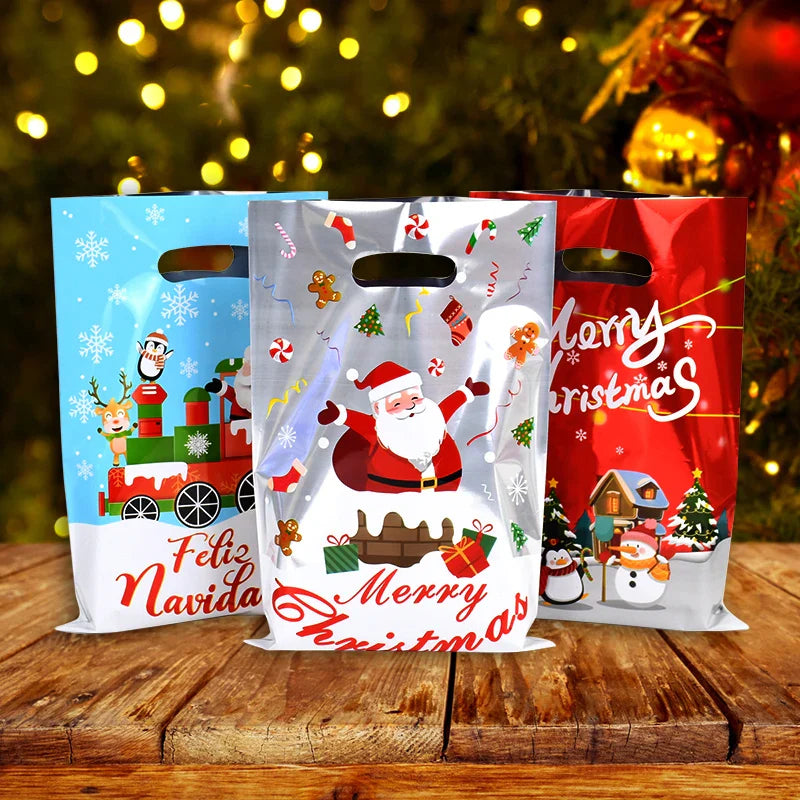 Rynx 10/30 Piece Christmas Gift Bags Cartoon Plastic Candy Cookie Packaging Bags 2024 Christmas Decoration for Home Kids New Year Gift 2025