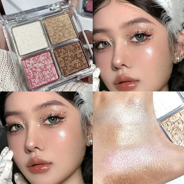Rynx | 4 Colors Diamond Shimmer Highlighter Powder Palette Makeup Glow Face Contour Palette Illuminator Highlight Eyeshadow Cosmetics