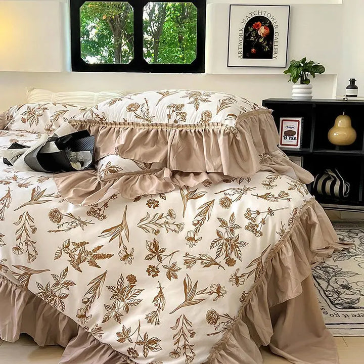 Rynx | French Retro Lightweight Luxury Washed Cotton Four-Piece Set Bedroom Lace Bedding Set Single Bedding Set Dorm Bedding