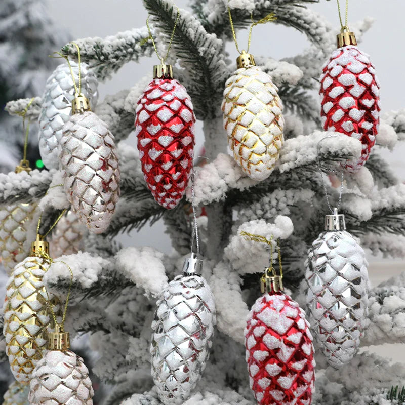 Rynx 5 pieces Christmas painted pine cone balls hanging ornaments Merry Christmas tree decoration for home Xmas ornament gift Navidad